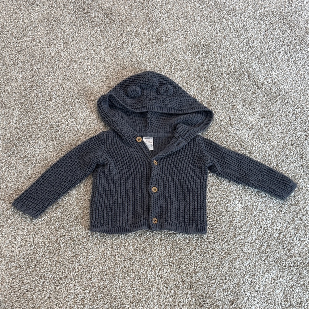 Carter's Charcoal Knit Hooded Cardigan with Ear Accents